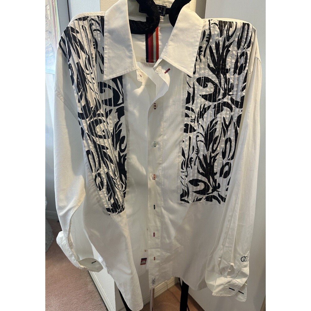 Mens COOGI Black & White Ethnic Button Down Dress Shirt XXL 100% cotton